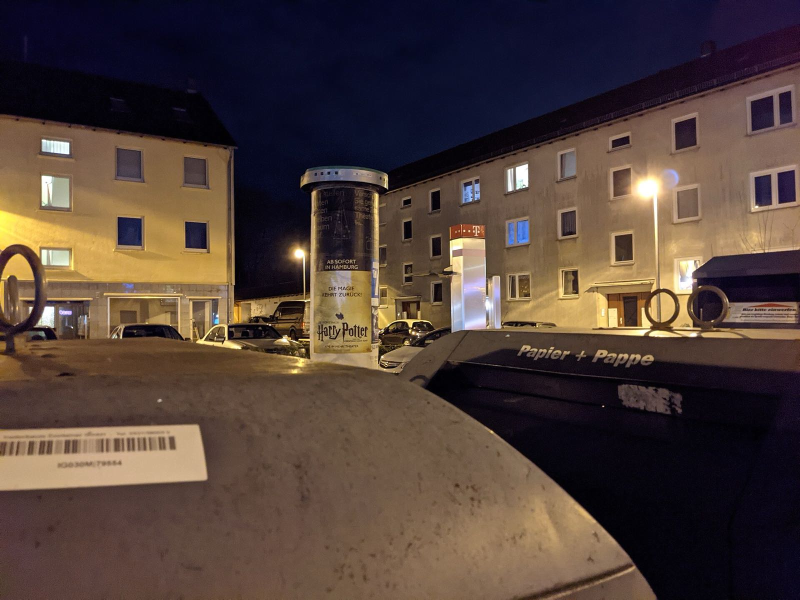 advertising column, night, city, recycling, phone box